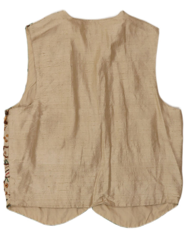 Vintage Womens Waistcoat UK 14 Medium Beige Geometric Silk