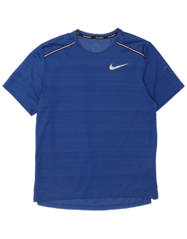 T-shirt Nike da uomo Dri Fit, top in poliestere a righe blu medio