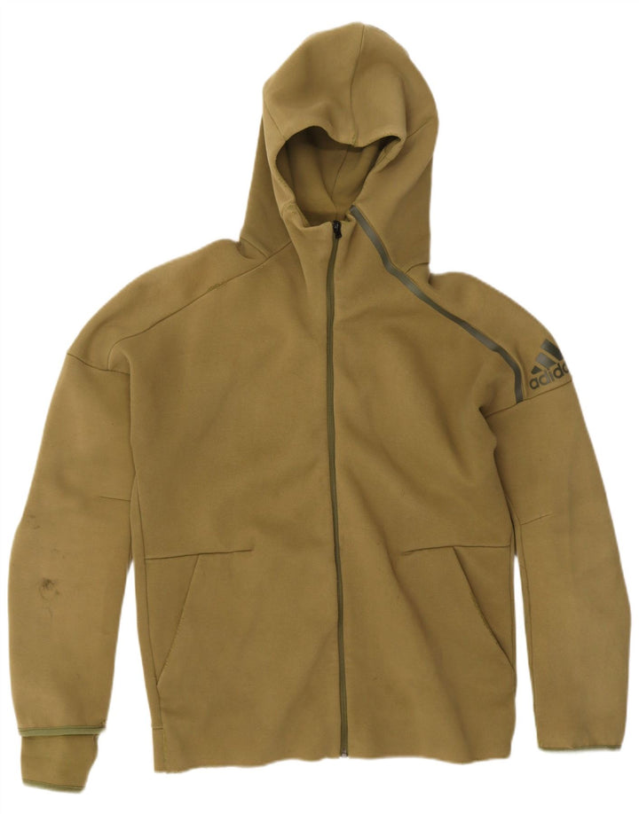 Felpa con cappuccio con zip grafica Adidas da uomo grande color kaki