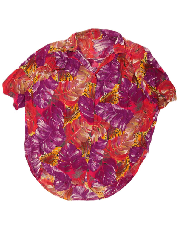 Camicia a maniche corte da donna vintage UK 18 XL floreale multicolore
