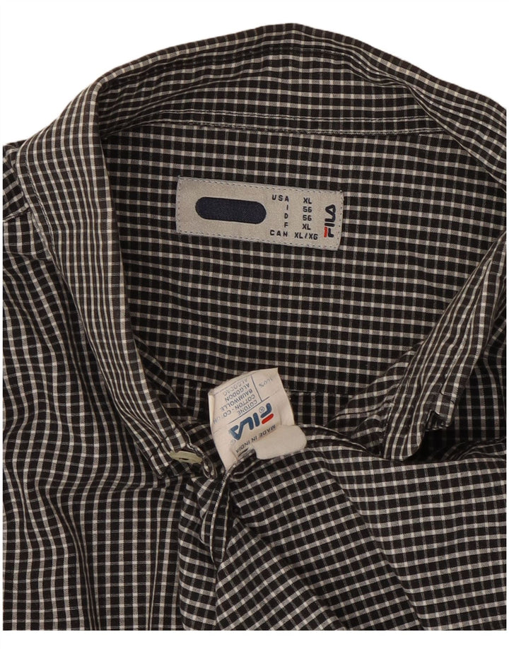 Camicia FILA da uomo a maniche corte XL in cotone a quadri neri