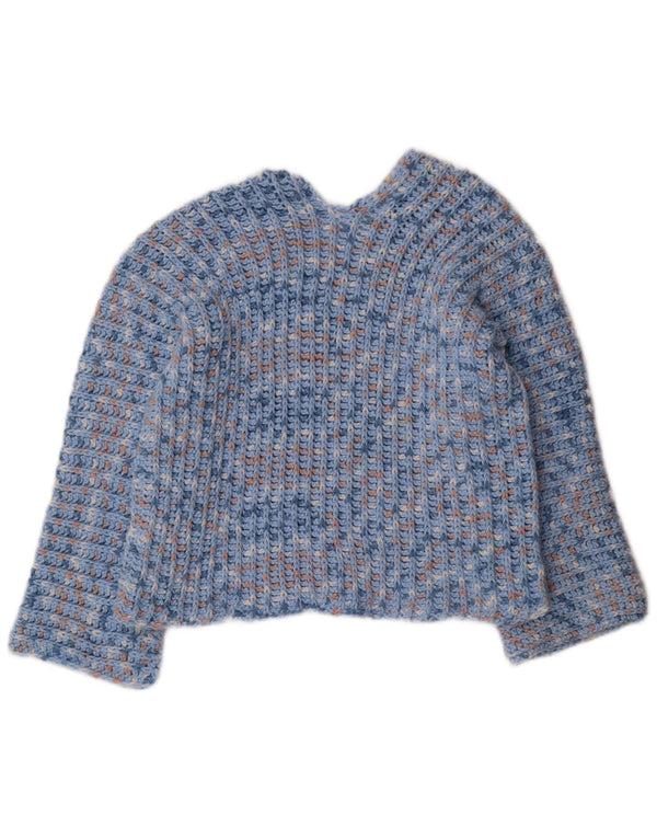 Maglione maglione vintage da donna con scollo a V UK 12 blu medio screziato