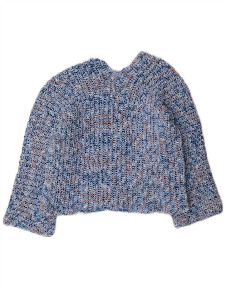Maglione maglione vintage da donna con scollo a V UK 12 blu medio screziato