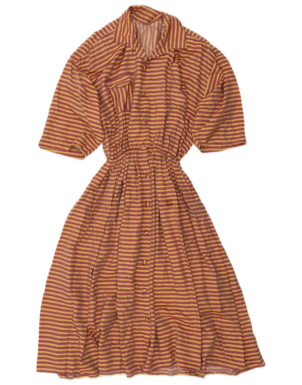 Vintage Womens Maxi Short Sleeves Shirt Dress UK 18 XL Yellow Striped