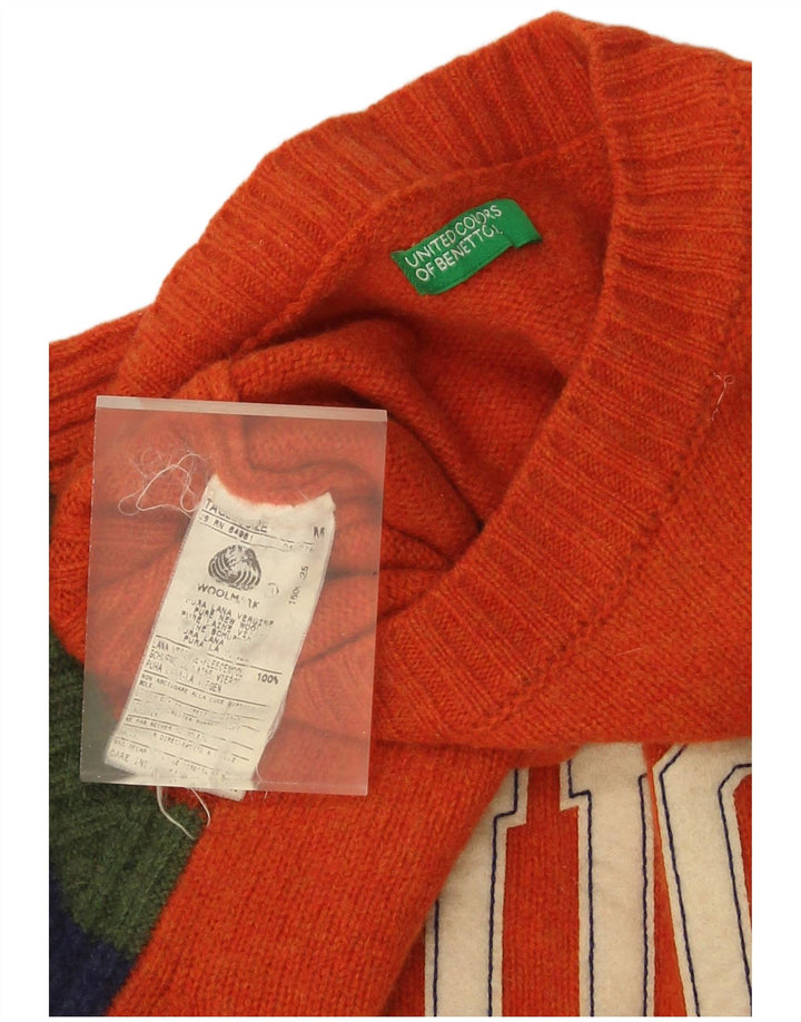 Maglione maglione girocollo da donna Benetton UK 12 a righe arancioni medie