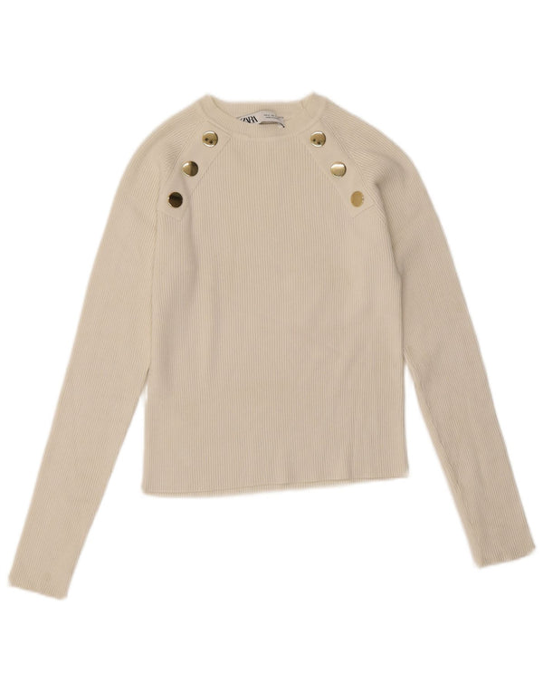 Top corto da donna Zara a maniche lunghe UK 12 bianco medio