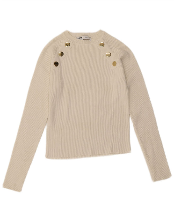 Top corto da donna Zara a maniche lunghe UK 12 bianco medio