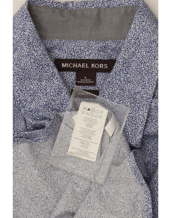 MICHAEL KORS Camicia slim fit da uomo grande in cotone floreale blu