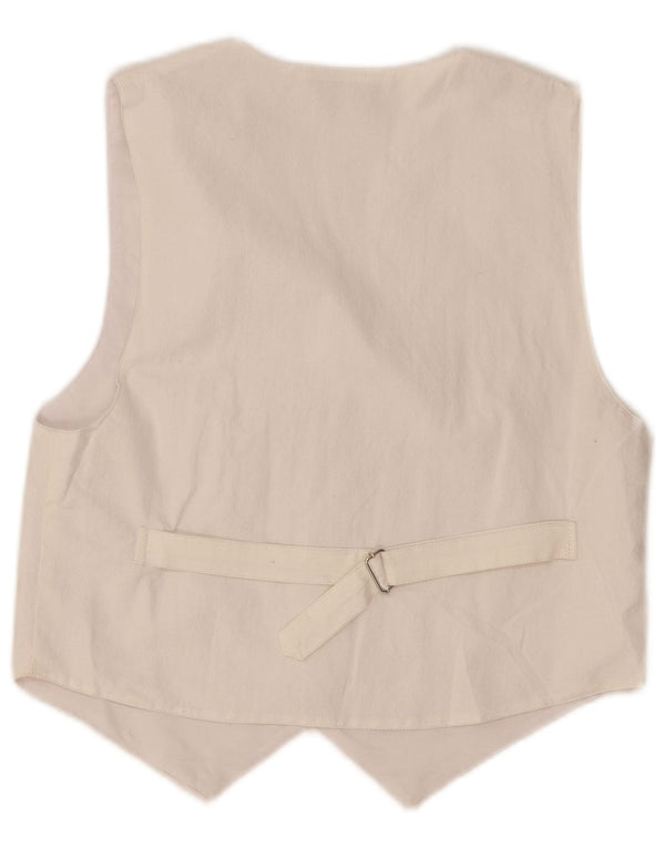 Gilet grafico da donna vintage UK 12 Cotone floreale bianco medio