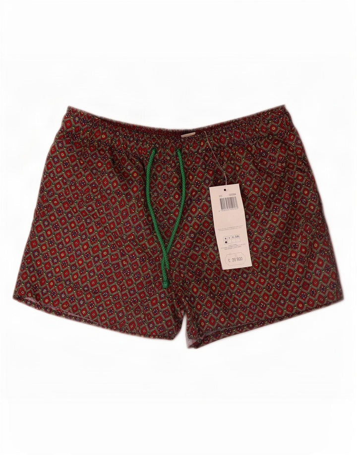 Pantaloncini da bagno vintage da uomo in poliestere geometrico marrone medio