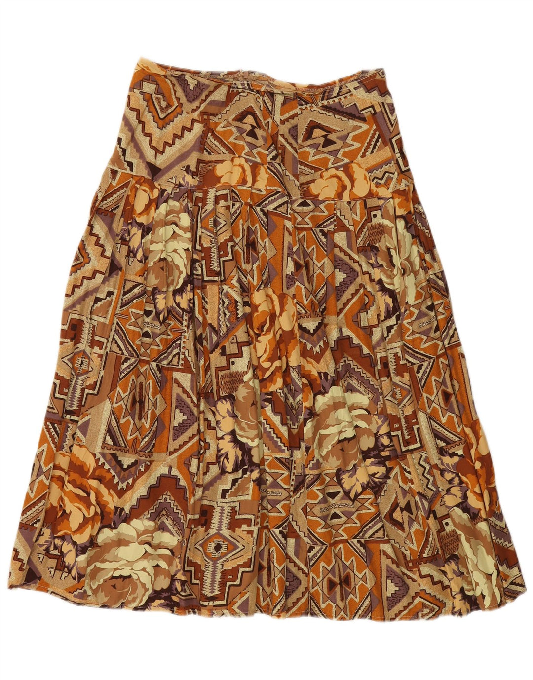 Gonna a pieghe da donna VINTAGE media W30 cotone patchwork marrone