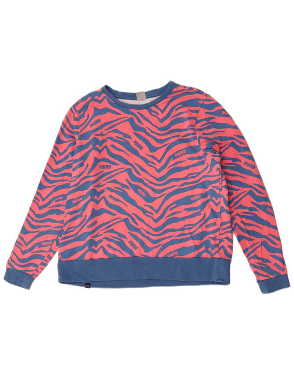 Felpa grafica da donna Puma Jumper UK 18 XL Cotone con stampa animalier blu