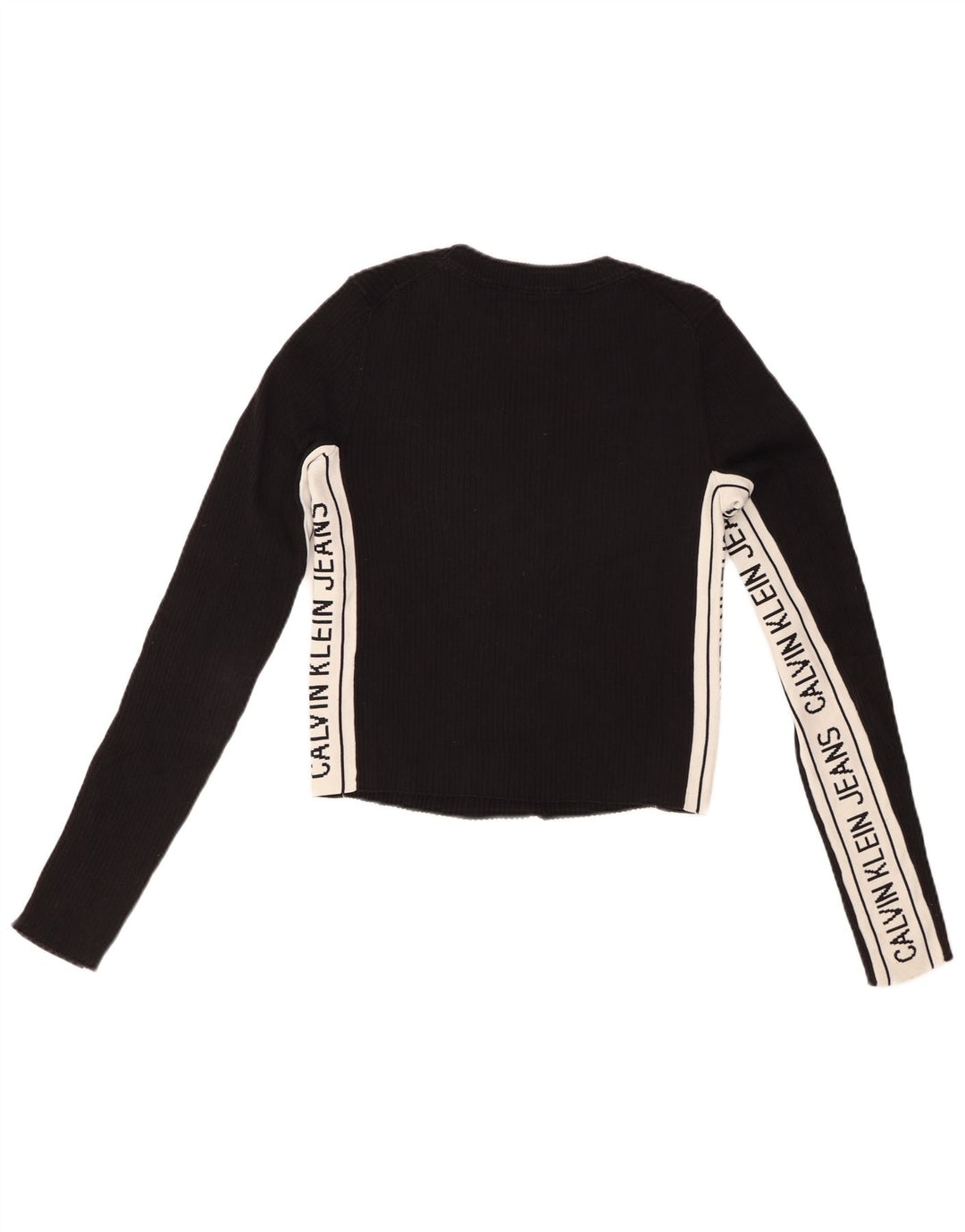 CALVIN KLEIN JEANS Top grafico da donna manica lunga UK 10 piccolo nero