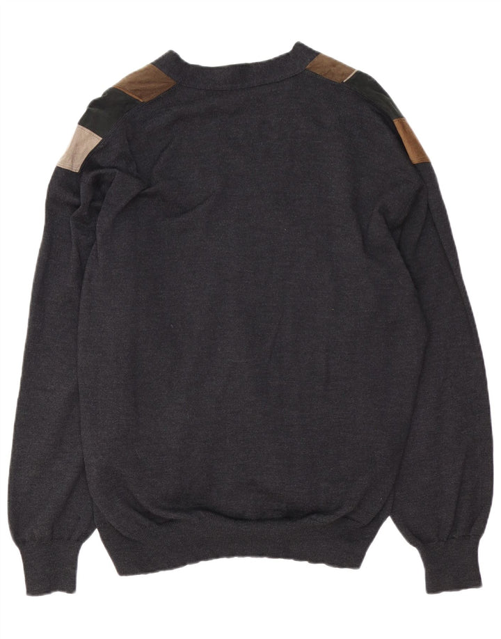 DALMINE Maglione cardigan in pelle scamosciata da uomo IT 52 Large Grey Colourblock