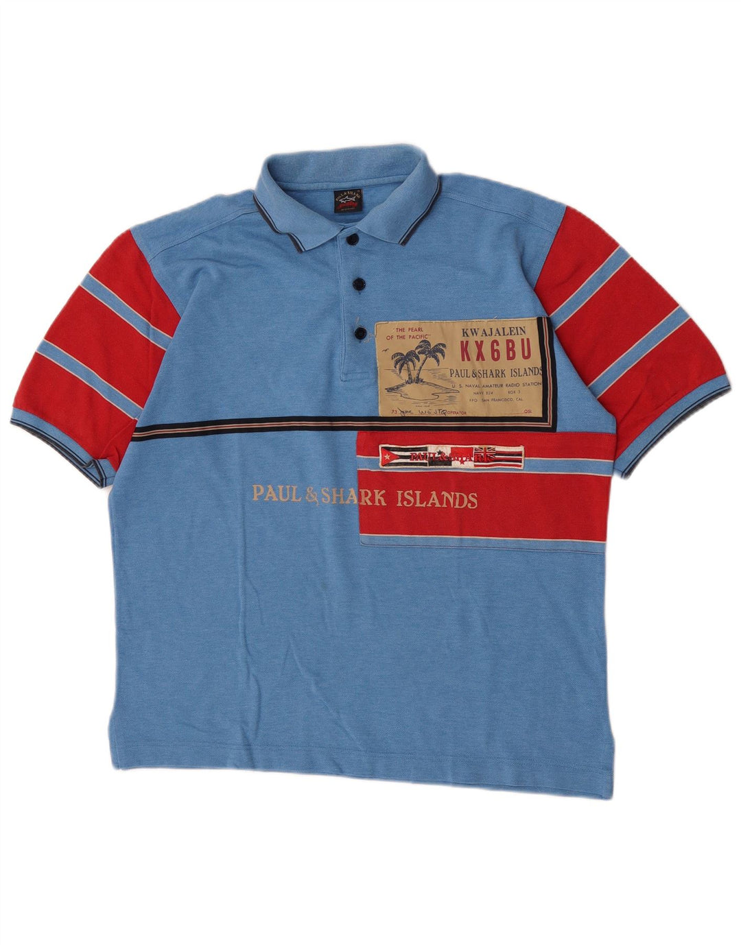 Polo grafica da uomo Paul & Shark in cotone color block blu medio
