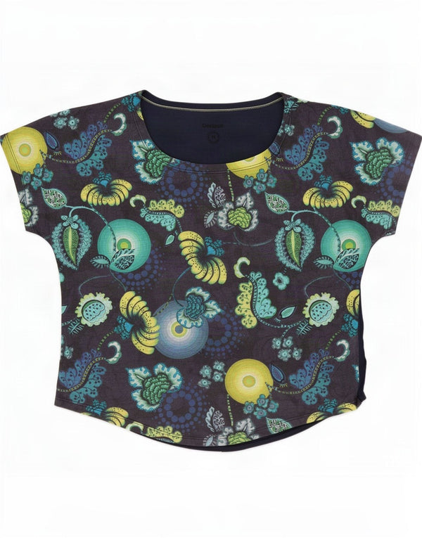 Desigual T-shirt grafica oversize da donna Top UK 14 Medium Navy Blue Floral