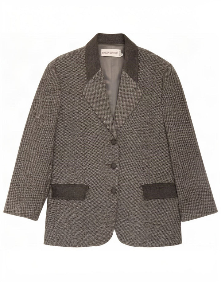 Giacca blazer vintage da donna a 3 bottoni IT 48 XL Lana a spina di pesce grigia
