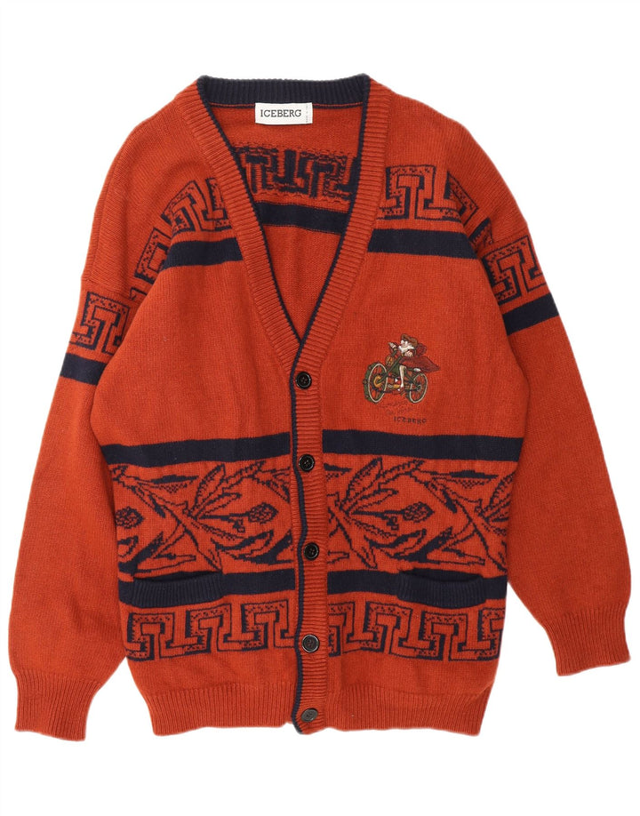 ICEBERG Maglione cardigan grafico da uomo in lana vergine geometrica marrone medio