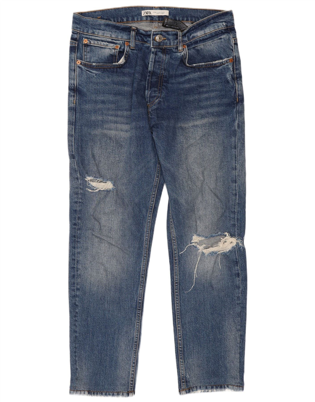 Jeans corti invecchiati da uomo Zara EU 42 Large W32 L26 cotone blu