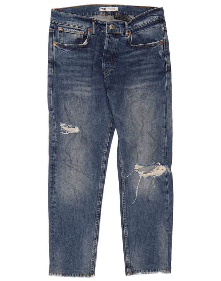 Jeans corti invecchiati da uomo Zara EU 42 Large W32 L26 cotone blu