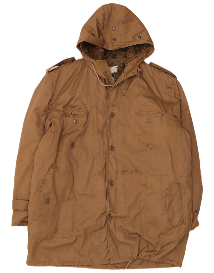 Giacca parka Sherpa da uomo con cappuccio VINTAGE UK 42 XL cotone marrone