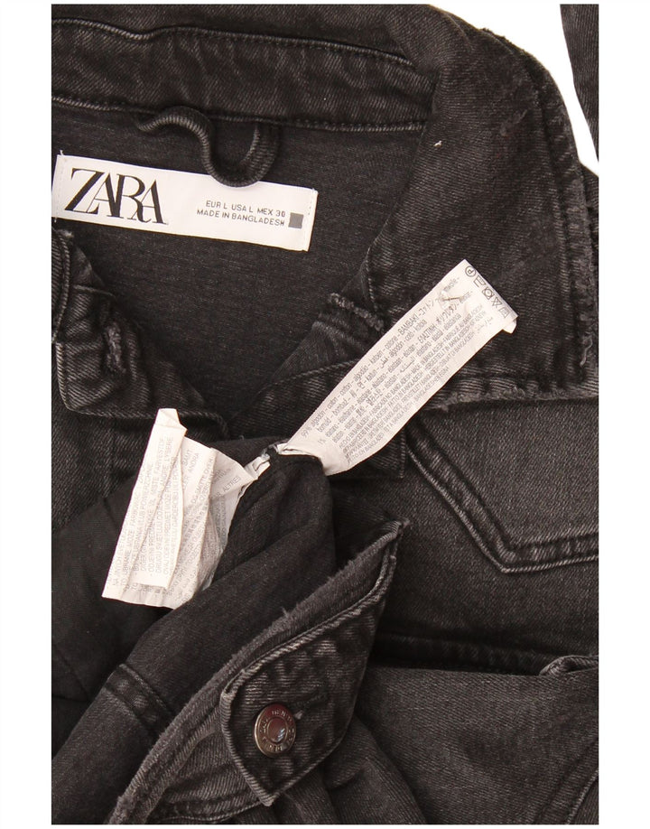 Giacca corta in denim da donna Zara UK 16 grande cotone nero