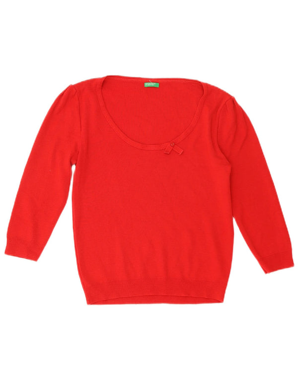 Maglione da donna con scollo a barca con maniche a 3/4 Benetton UK 12 Lana rossa media