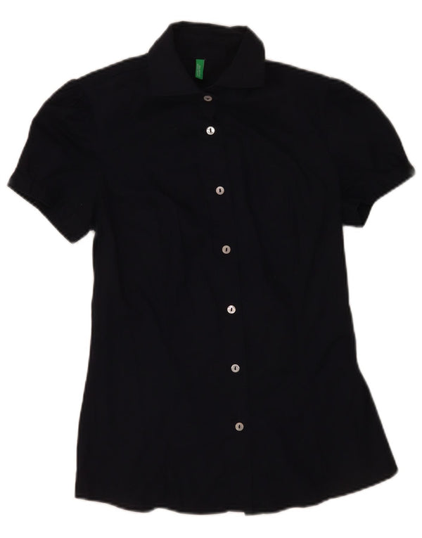 Camicia a maniche corte da donna Benetton UK 10 Small Blu Navy Cotone