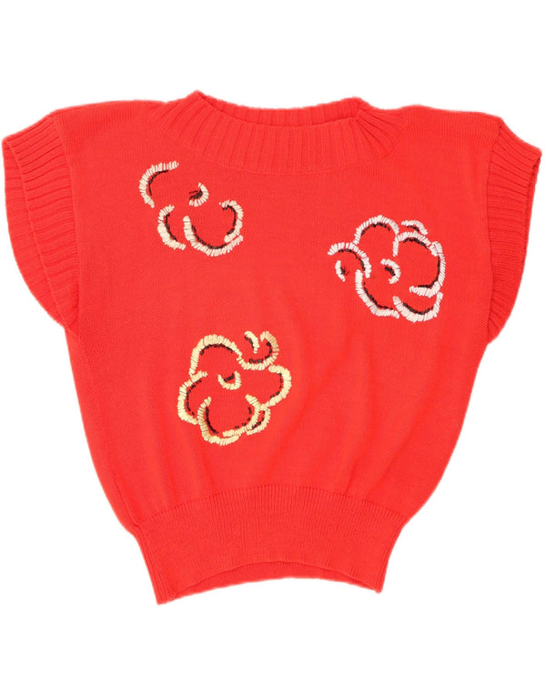 Canotta corta da donna vintage UK 14 cotone floreale rosso medio