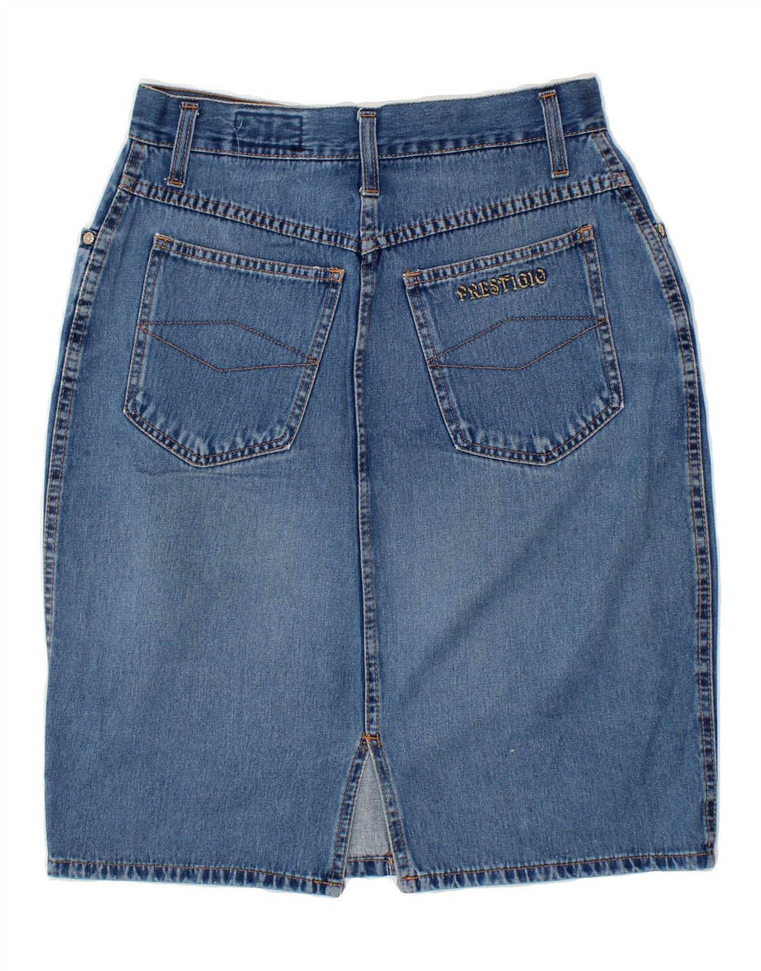 PRESTIGIO Womens Denim Skirt IT 44 Medium W30 Blue Cotton Vintage Prestigio and Second-Hand Prestigio from Messina Hembry 