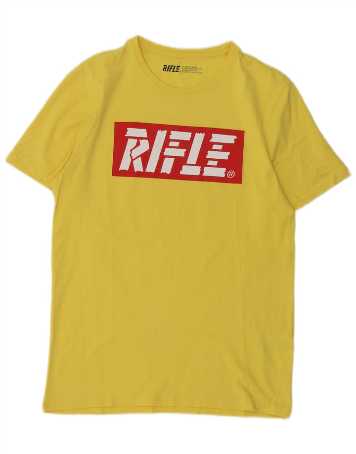 T-shirt grafica da uomo Rifle Top in cotone giallo medio