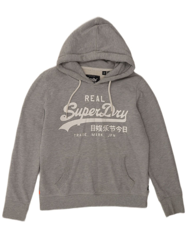Felpa con cappuccio grafica da donna Superdry UK 12 Cotone grigio medio