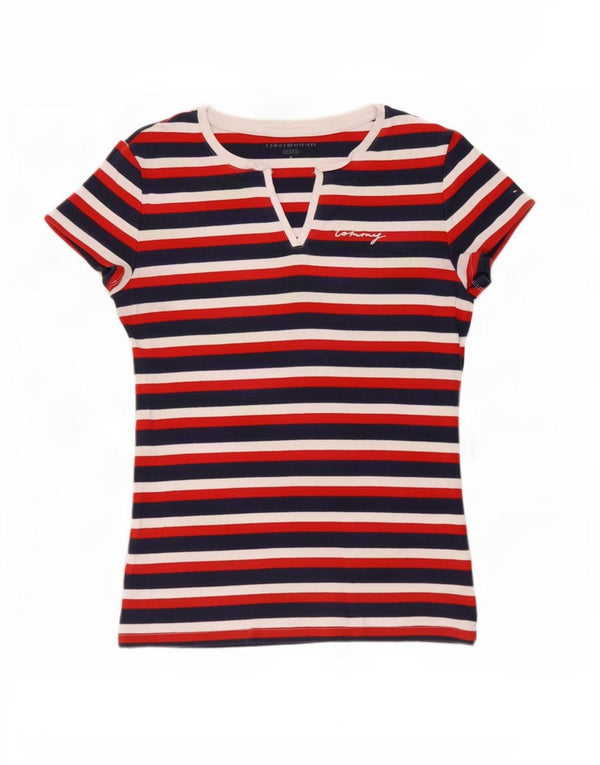 T-shirt da donna Tommy Hilfiger Top UK 12 cotone a righe blu navy medio
