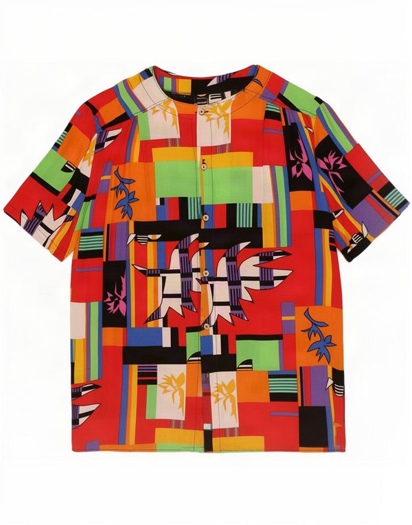 Camicetta vintage da donna a maniche corte UK 18 XL multicolore geometrica