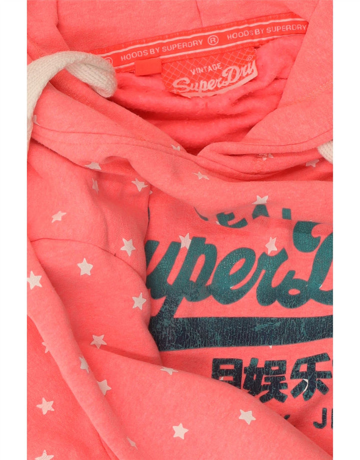 Felpa con cappuccio grafica da donna Superdry UK 18 XL cotone maculato rosa