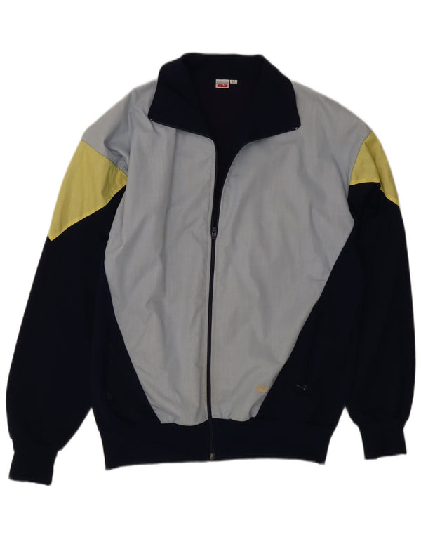 Vintage Mens Tracksuit Top Jacket IT 54 XL Navy Blue Colourblock