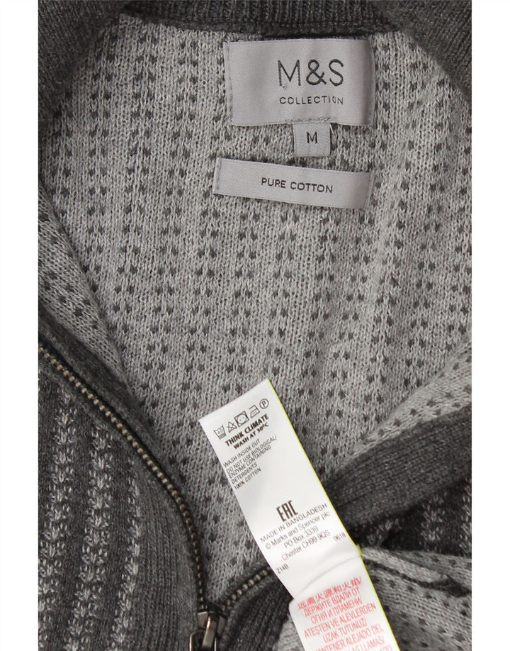 MARKS & SPENCER Maglione da uomo con zip e collo in cotone a righe grigio medio