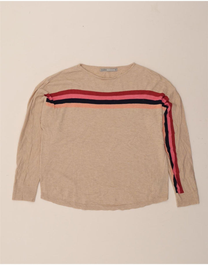OASIS Womens Boat Neck Jumper Sweater UK 16 Large Beige Striped Polyester Vintage Oasis and Second-Hand Oasis from Messina Hembry 