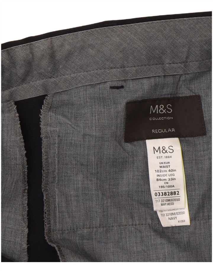 Pantaloni da abito regolari dritti Marks & Spencer da uomo W40 L33 Blu Navy
