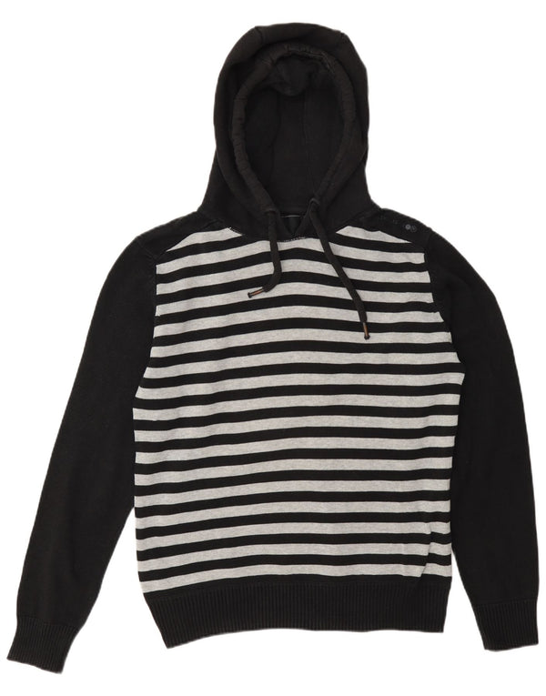 Maglione con cappuccio da uomo Jack & Jones piccolo in cotone a righe nere