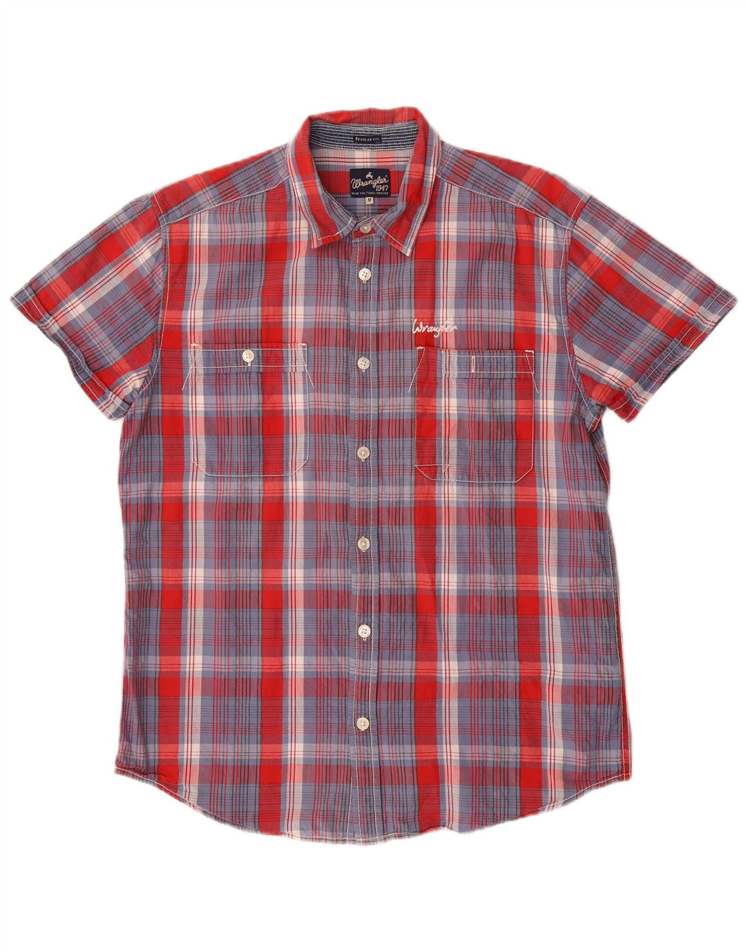 Camicia da uomo Wrangler a maniche corte, vestibilità regolare, in cotone a quadri blu medio
