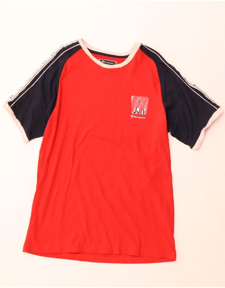 T-shirt grafica da uomo CHAMPION Top 2XL Cotone color block rosso