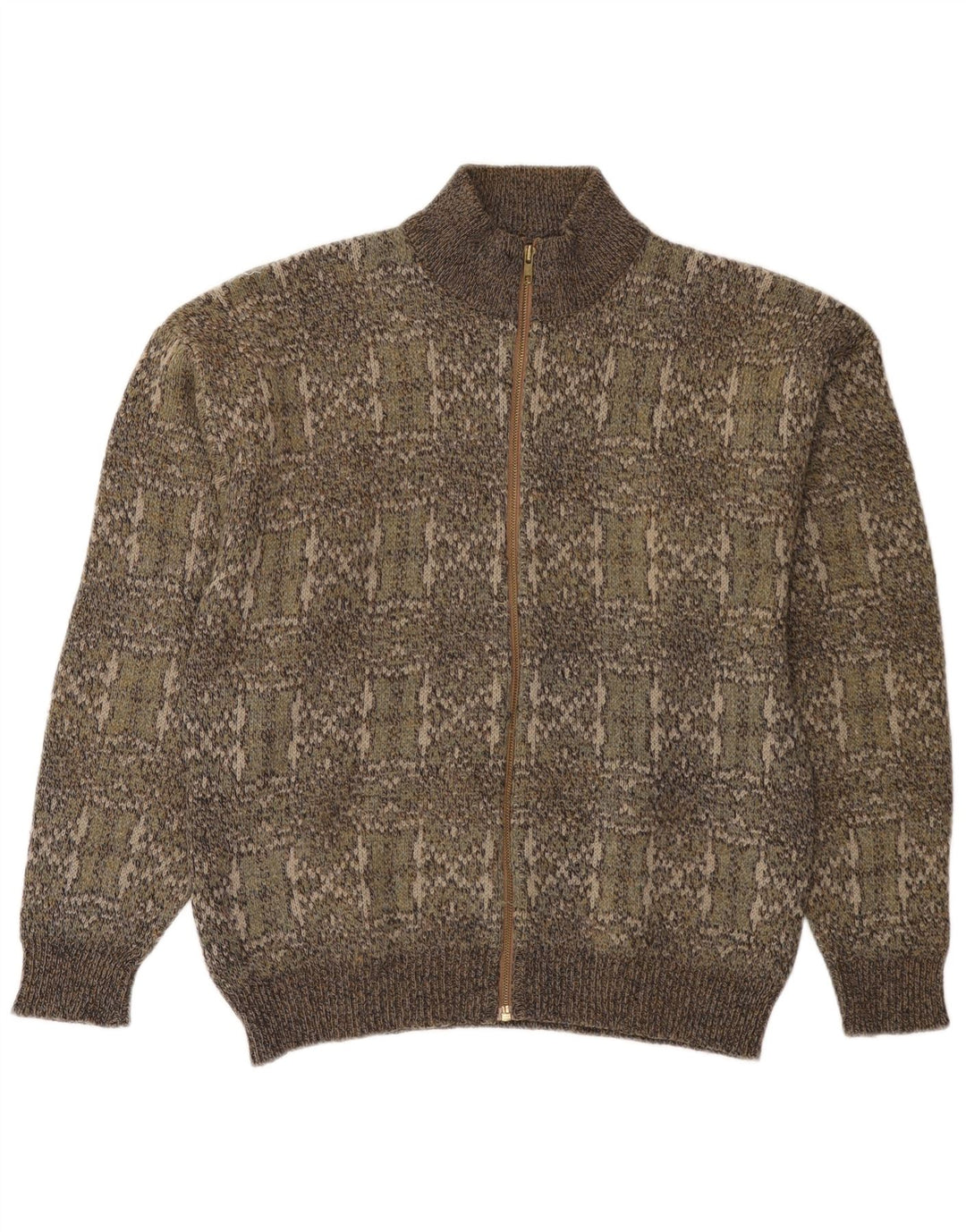 Maglione cardigan da uomo vintage medio kaki Fair Isle