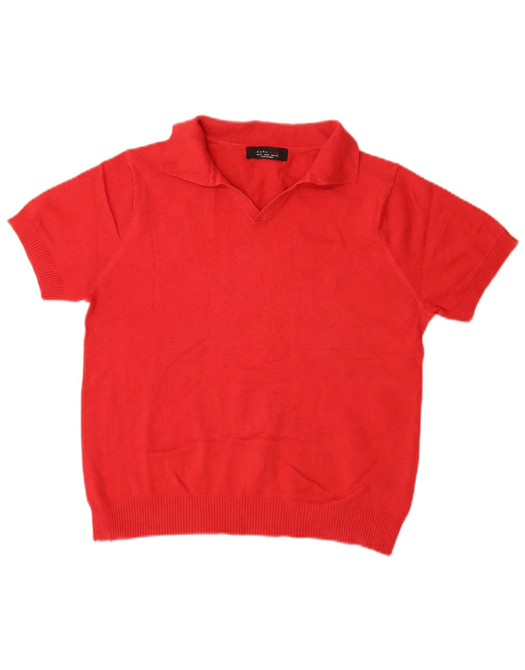 Maglione Zara da uomo a maniche corte con collo polo in cotone rosso medio