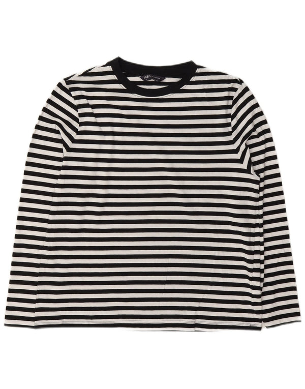 Marks & Spencer Womens Top Long Sleeve UK 12 Medium White Striped Nautical