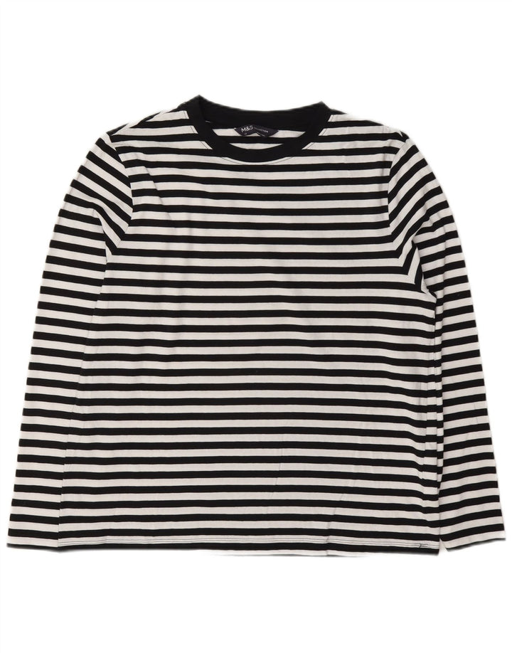 Marks & Spencer Top da donna a maniche lunghe UK 12 Medium White Striped Nautical