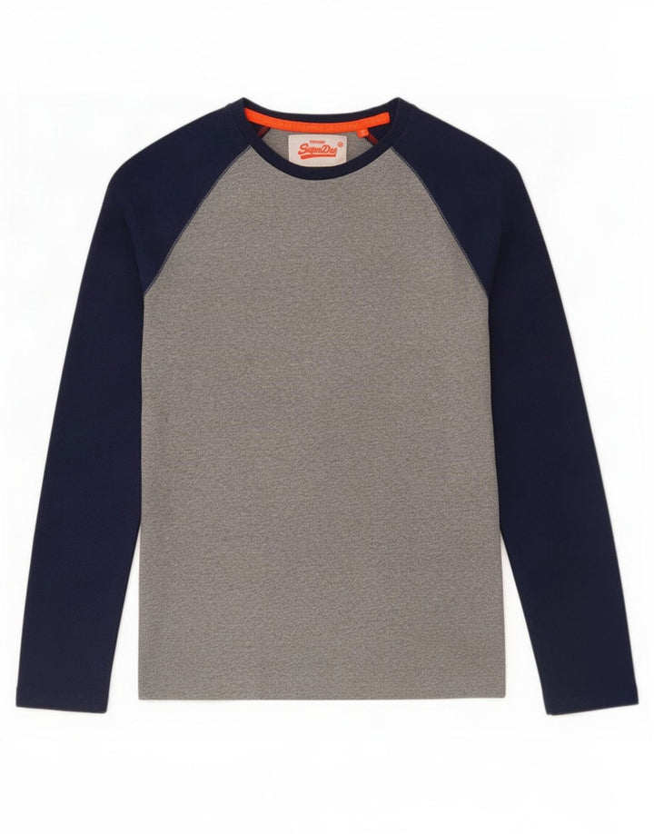 Top da uomo Superdry a maniche lunghe in cotone color block grigio piccolo