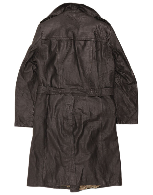 VINTAGE Mens Double Breasted Leather Coat UK 36 Small Black