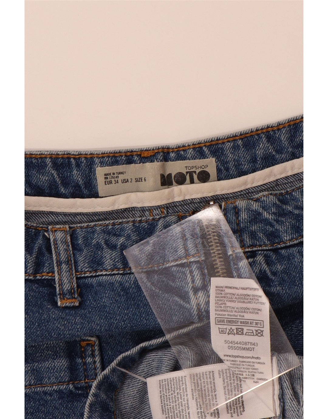 TOPSHOP Mini gonna di jeans da donna UK 6 XS W26 cotone blu