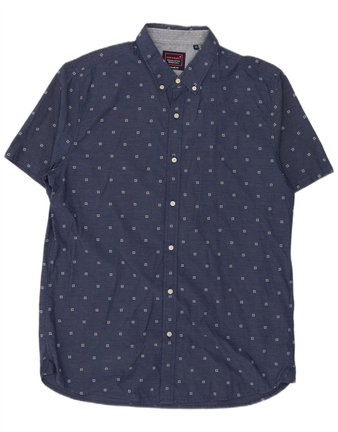 Camicia da uomo a maniche corte Regular Fit Superdry XL in cotone maculato blu
